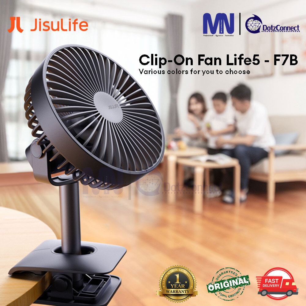 JISULIFE Clip-On Fan Life5 F7B 4000mAh Rechargeable Fan 4 Speed Modes Strong Wind For Baby Stroller, Outdoor, Travel