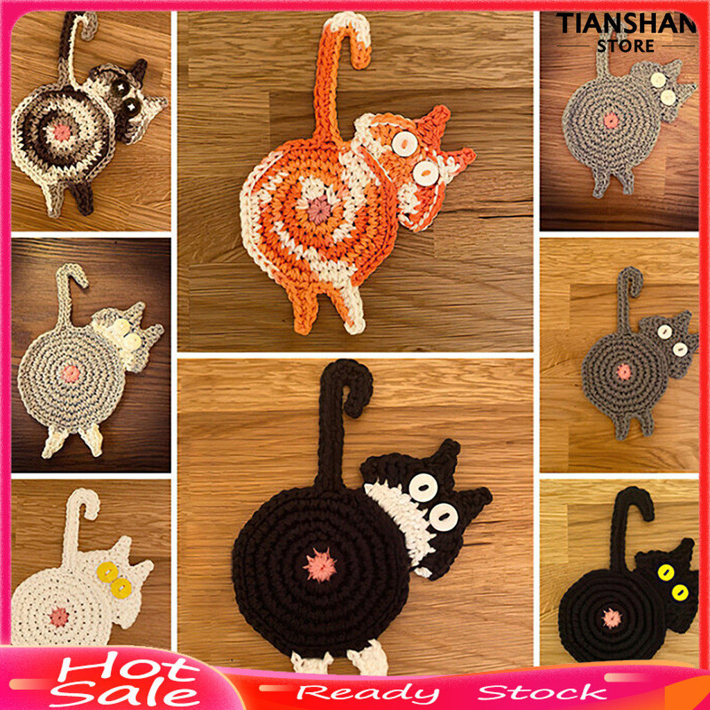 [TTS]✧Funny Coaster High Temperature Resistant Easy to Clean Reused Various Styles Wear-resistant Heat Insulation Cloth Cat Butt Coaster