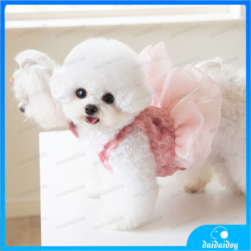 Pet Dog Clothing Handmade Luxury Rose Embroidered Saree Shih Tzu Pomeranian Teddy Bichon Frise Chihuahua Fashion Pet Clothes Cute Kawaii Exquisite Clothes