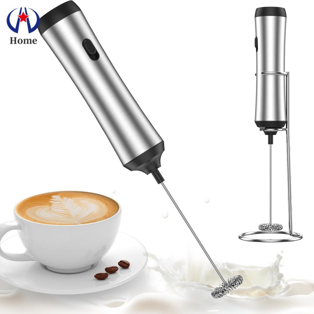 Handheld Milk Frother with Stainless Steel Stand USB Rechargeable Milk Foam Maker Electric Foam Blender Powerful Whisk Drink Mixer SHOPSKC4413