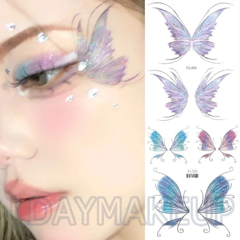Fairy Butterfly Shiny Tattoo Sticker Waterproof Eyes Face Hand Body Art Fake Tattoos For Women Makeup Dance Music Festival
