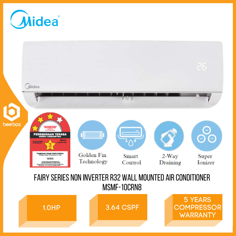 Midea Fairy Series Non Inverter R32 Wall Mounted Air Conditioner 1.0 HP Aircond MSMF-10CRN8 MSMF10CRN8 Penghawa Dingin