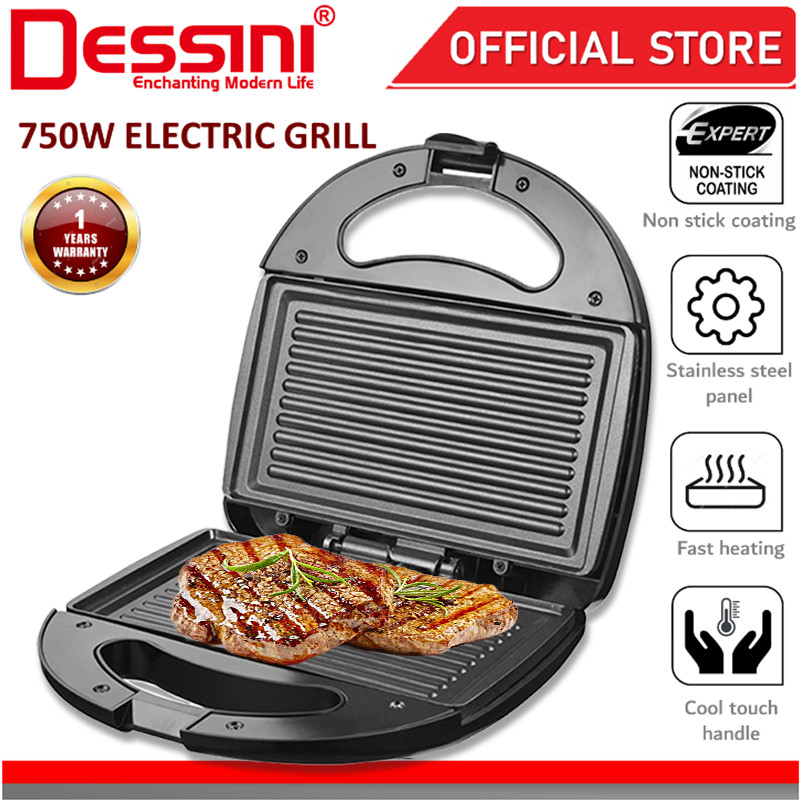 DESSINI ITALY Double Sided Electric Pizza Panini Waffle Sandwich Maker Toaster Barbecue BBQ Grill Non-Stick Baking Pan