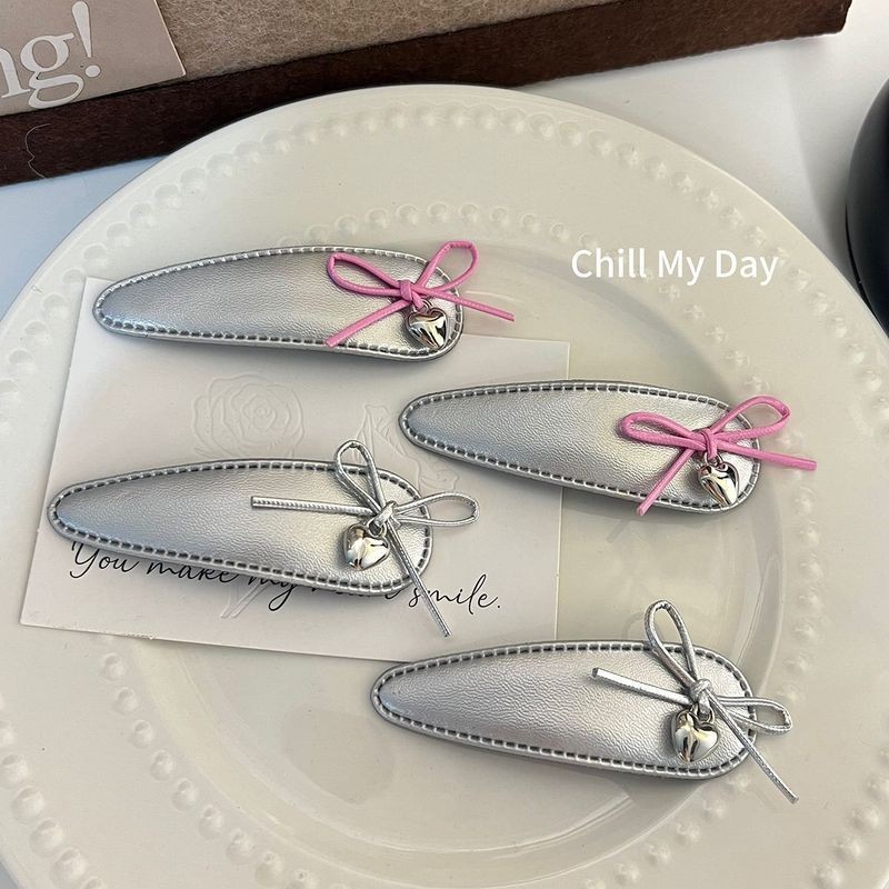 Taiwan Shipping LaVie Studio Little Red Book Same Style Hair Clip Sweet Silver Leather Love Bow Hairpin Bangs Side Accessories Texture Headdress Breaking