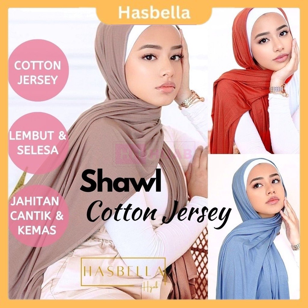 (Ironless) Cotton Shawl Jersey Cotton Shawl Malas / Plain Tudung Selendang Tak Iron Raya 2023 Mudah Babyseam C3 SHJ