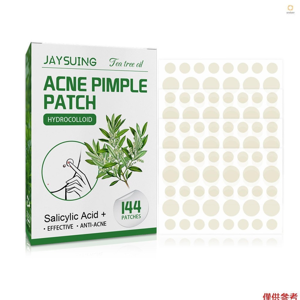 JAYSUING 144Pcs Acne Pimple Patches Translucent Matte Hydrocolloid Salicylic Acid Tea Tree Oil for Inflamed Acne Improve Whiteheads