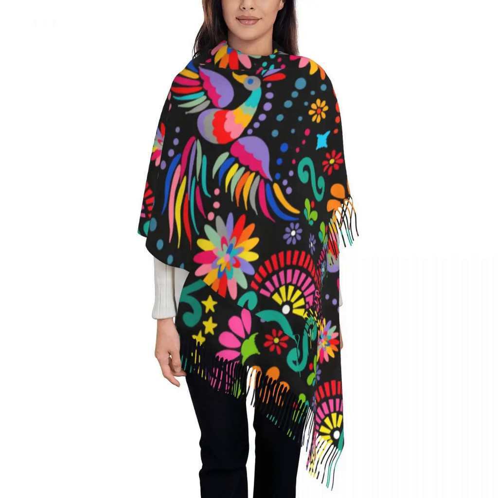 Personalized Print Mexican Floral Flower Textile Scarf Men Women Winter Warm Scarves Colorful Embroidery Shawls Wraps