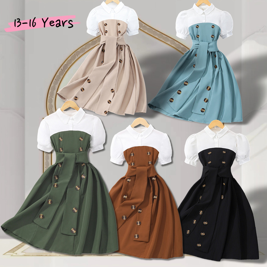 Teen Girls Dress Short Sleeve Montage Contrast Colors Women Clothing Summer Casual Fashion Youth Girl Dress 12 13 14 15 16 Yrs