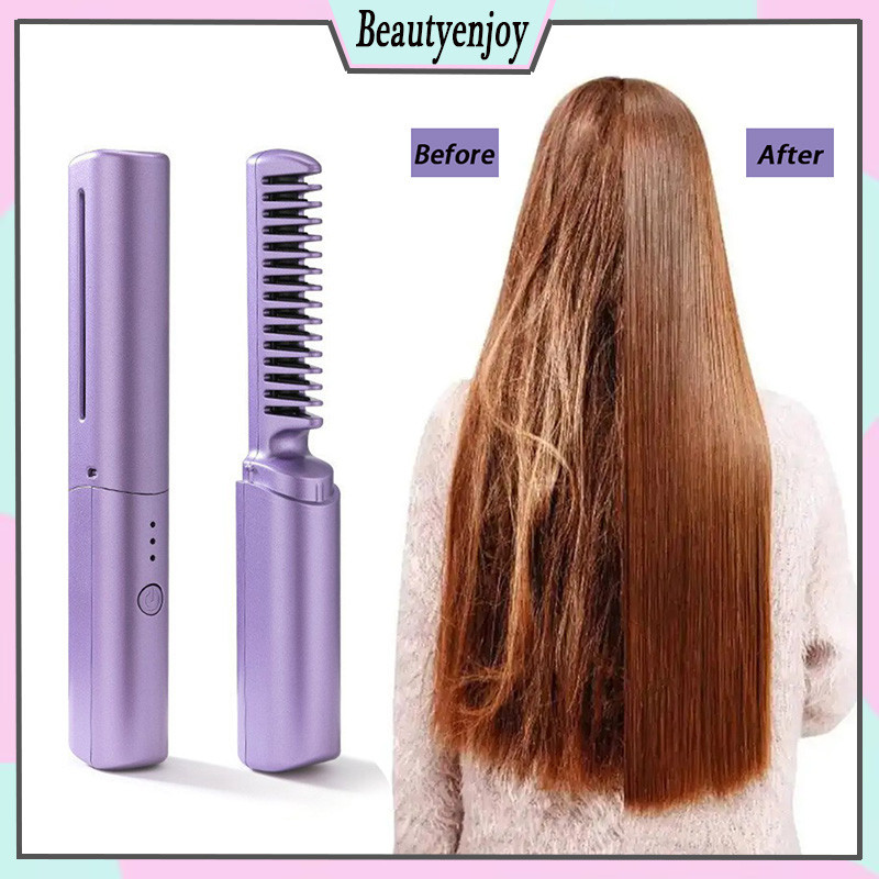 Electric Straight Hair Comb Wireless Negative Ion Hair Curler Fast Heating Hair Iron Mini Hair Straightener Comb Hair Styling Tools