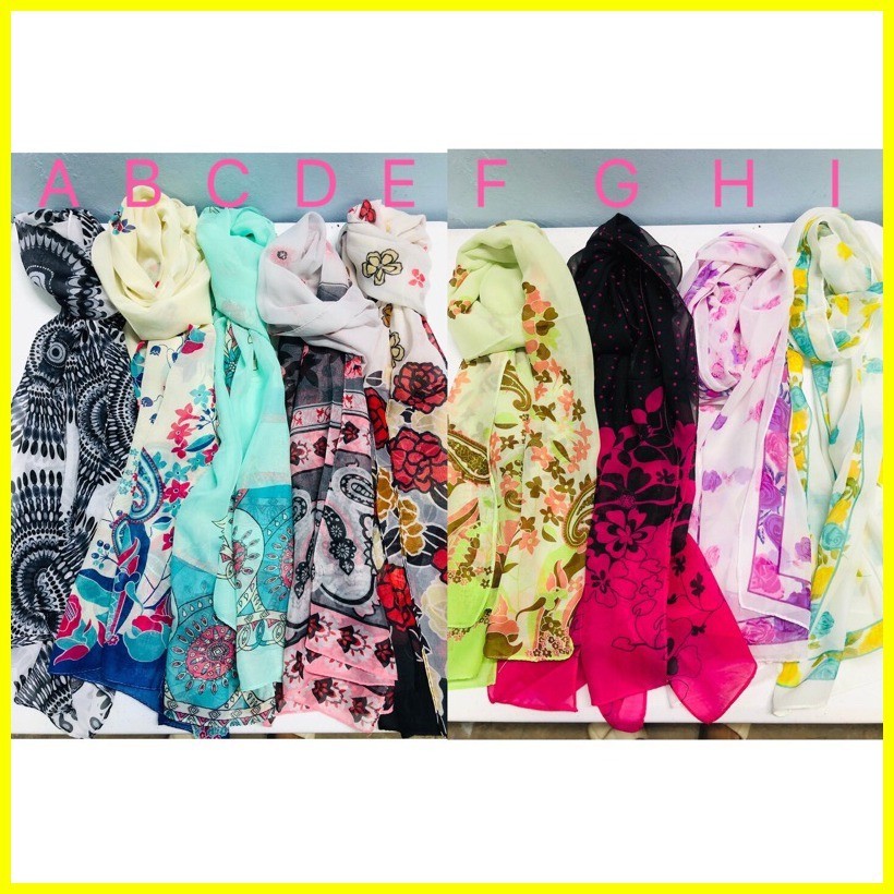 【Value Choice】 Women's Chiffon Scarf Spring Summer Various Printed Patterns Silk Scarf Fashion Lon