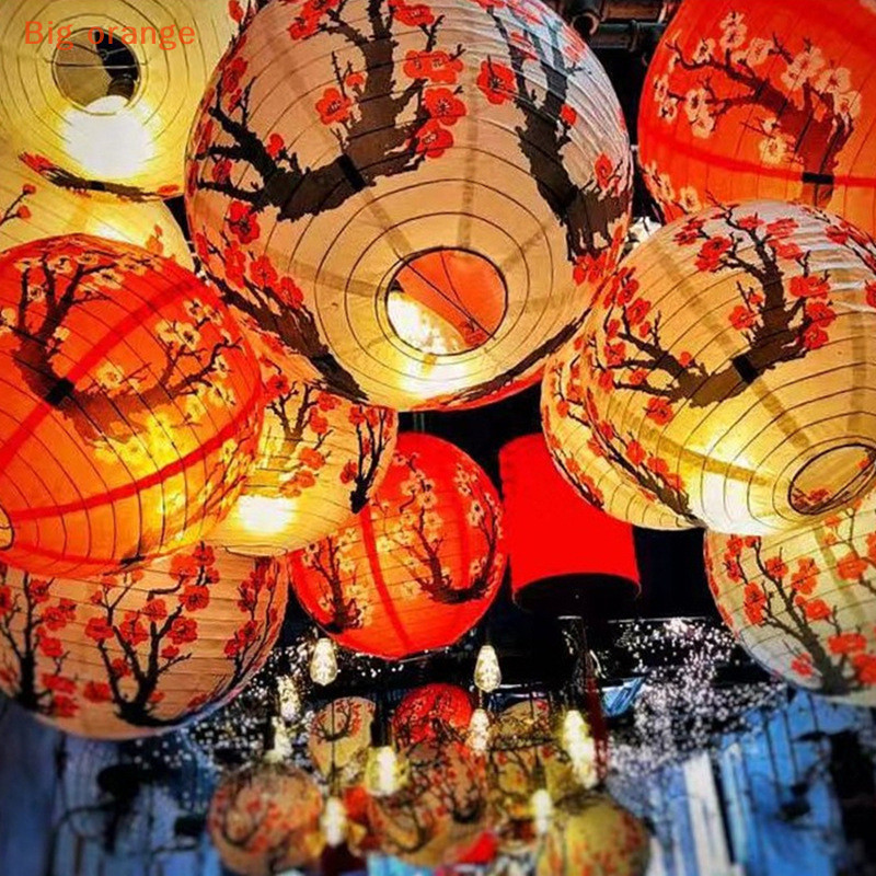 [Big orange] 30/35cm Plum Blossom Round Paper Lantern Lamp Shade Chinese Antique Paper Lantern New Year Paper Lampshade Home Decor