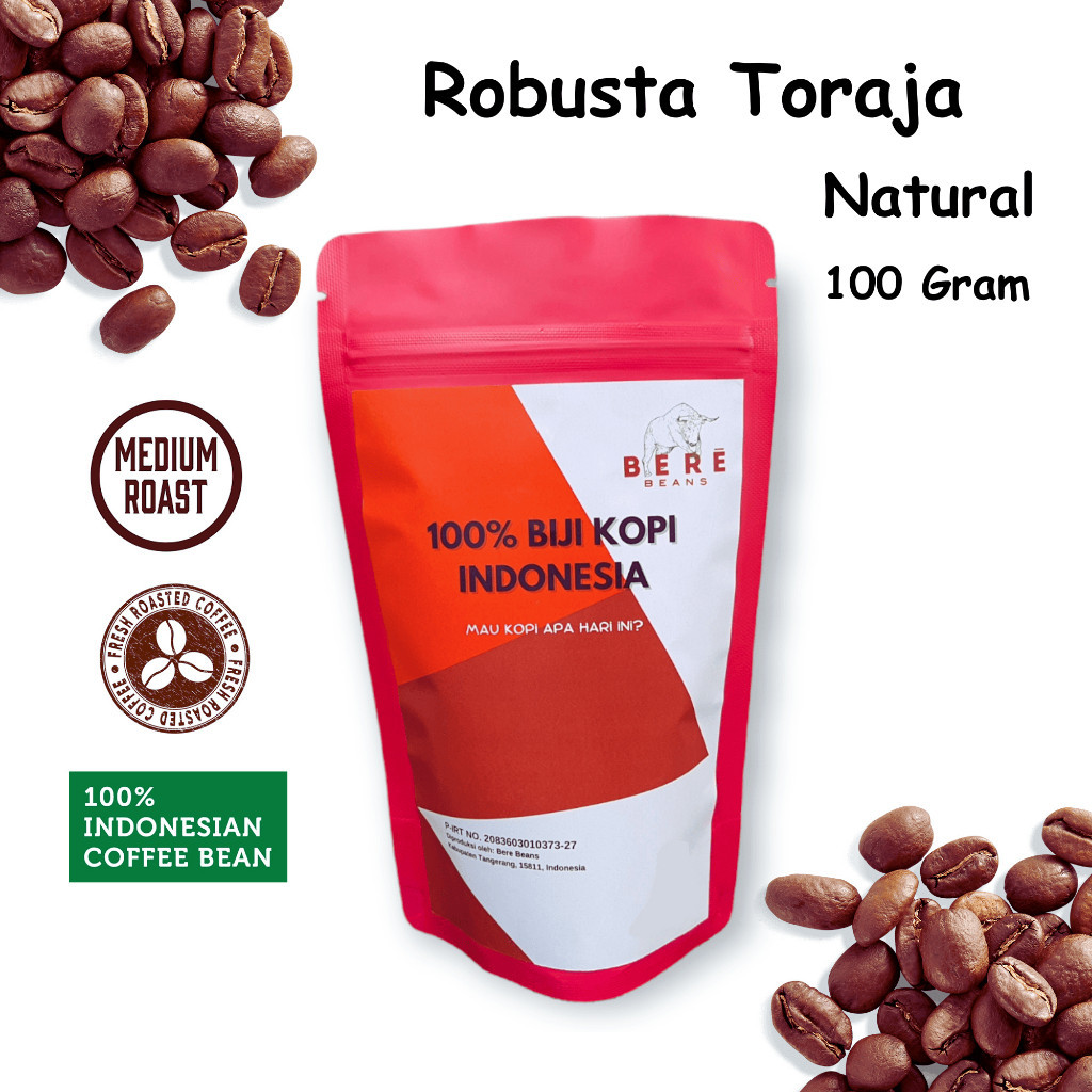 Bere Beans - Robusta Toraja Sapan Coffee, South Sulawesi Indonesia 100 Grams Of Grounded Coffee Beans