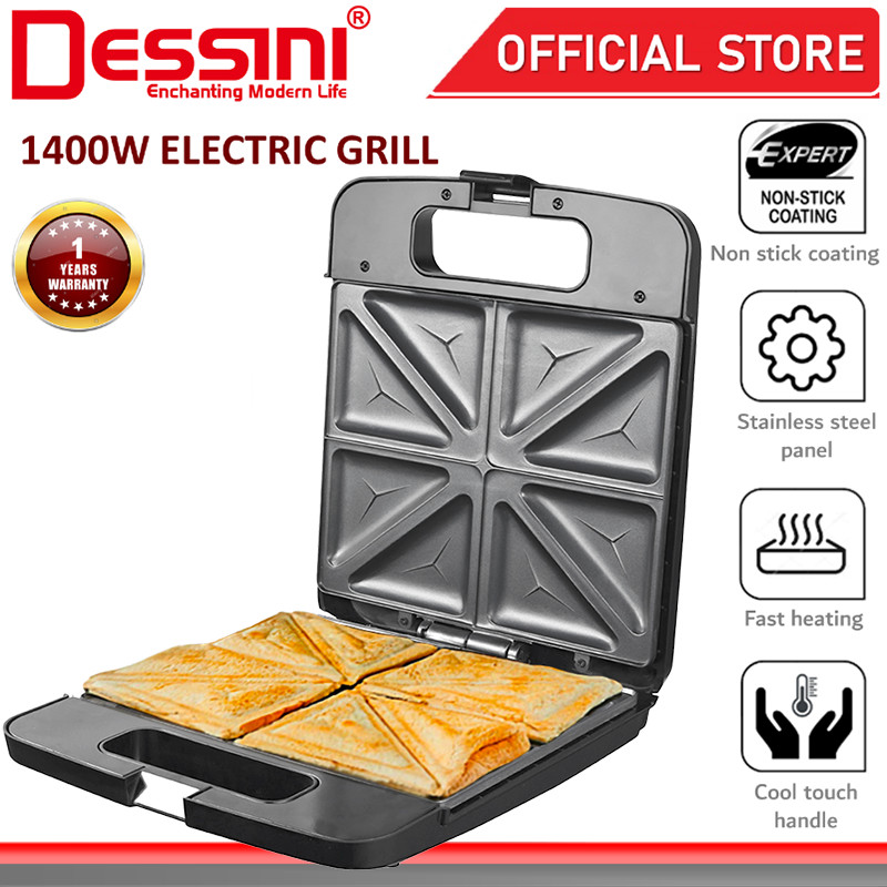 DESSINI ITALY Double Sided Electric Pizza Panini Waffle Sandwich Maker Toaster Barbecue BBQ Grill Non-Stick Baking Pan