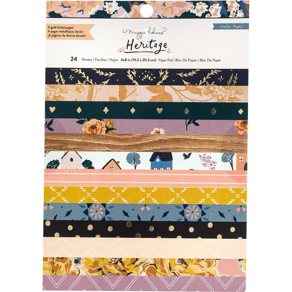 Crate Paper Single-Sided Card Making Pad 6"X8" 24/Pkg - Maggie Holmes Heritage W/Gold Foil