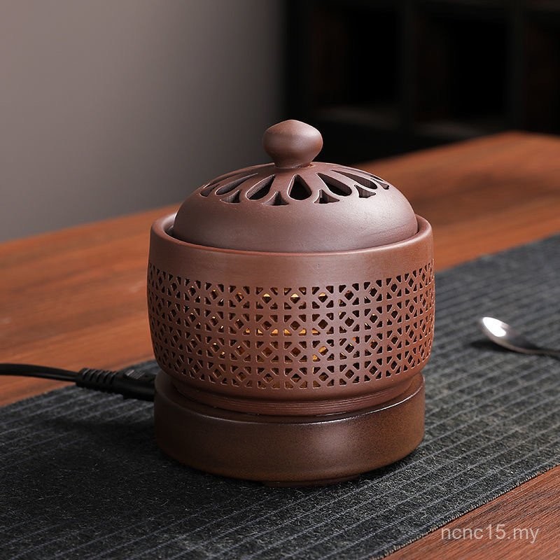 Small Small Electronic Aromatherapy Burner Essential Oil Lamp Ceramic Purple Sand Wormwood Essential Oil Burner Thermostatic Burner Incense Burner Electronic Plug-In Type