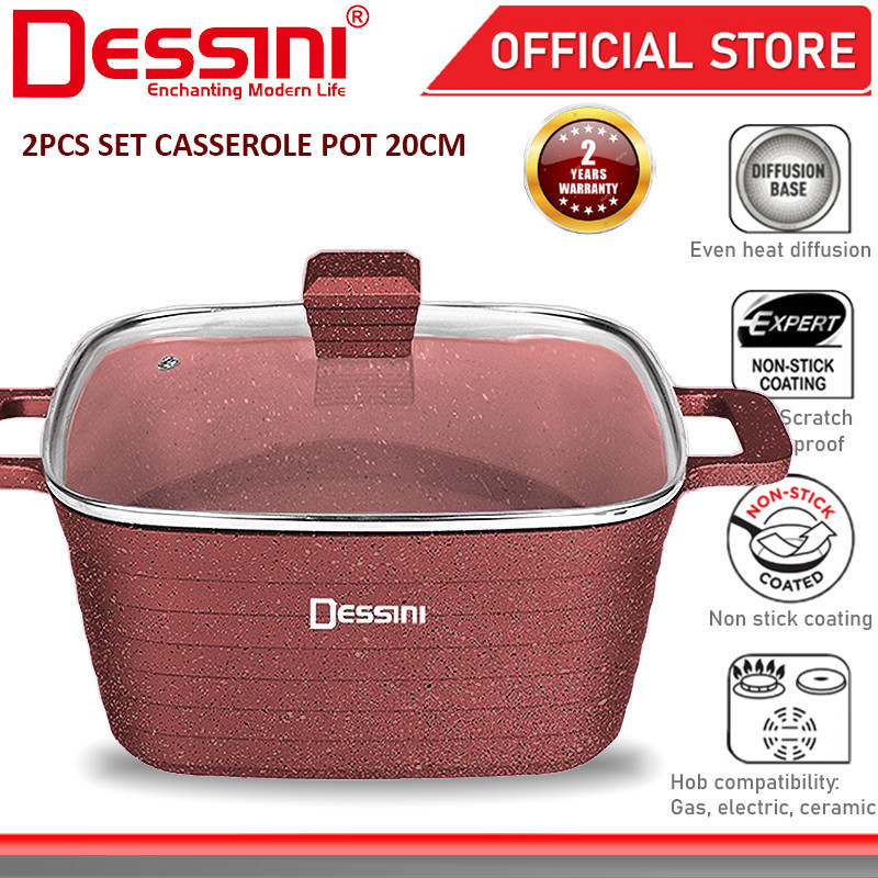 DESSINI ITALY WPB-20 Granite Die Cast Aluminium Non Stick Casserole Pot Bowl Deep Fry Pan Cookware Tool PERIUK (20cm)