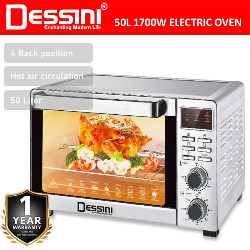 DESSINI 50L Electric Rotisserie Oven Convection Hot Air Fryer Toaster Timer Oil Free Roaster Machine / Ketuhar