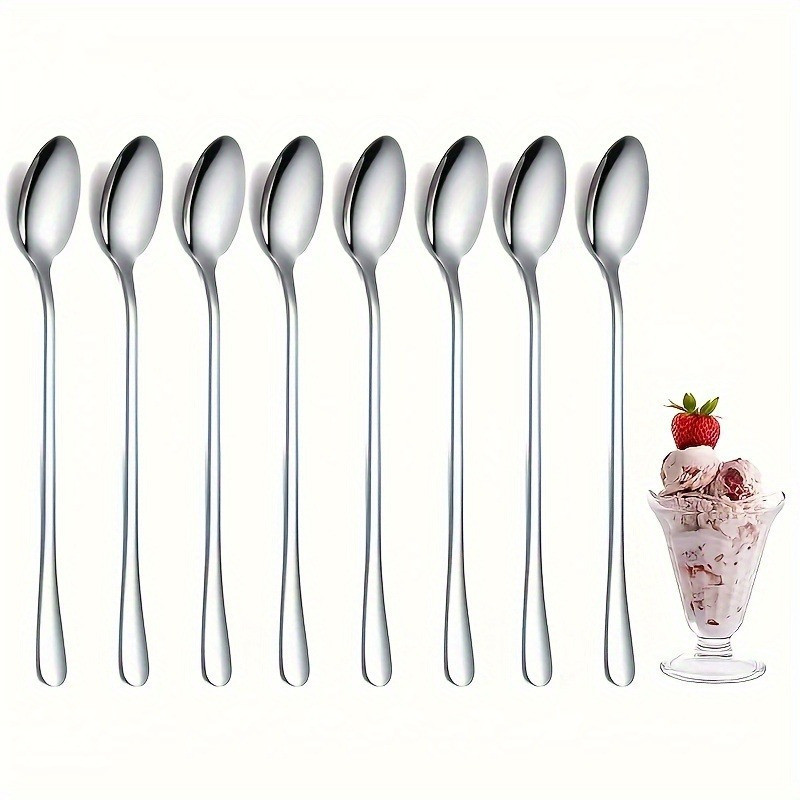 2Pcs Stainless Steel Long Handle Ice Tea Spoon, Coffee Spoon, Ice Cream Stirring Spoon, Dishwasher Safe, Kitchen Accessories, Flatware Set