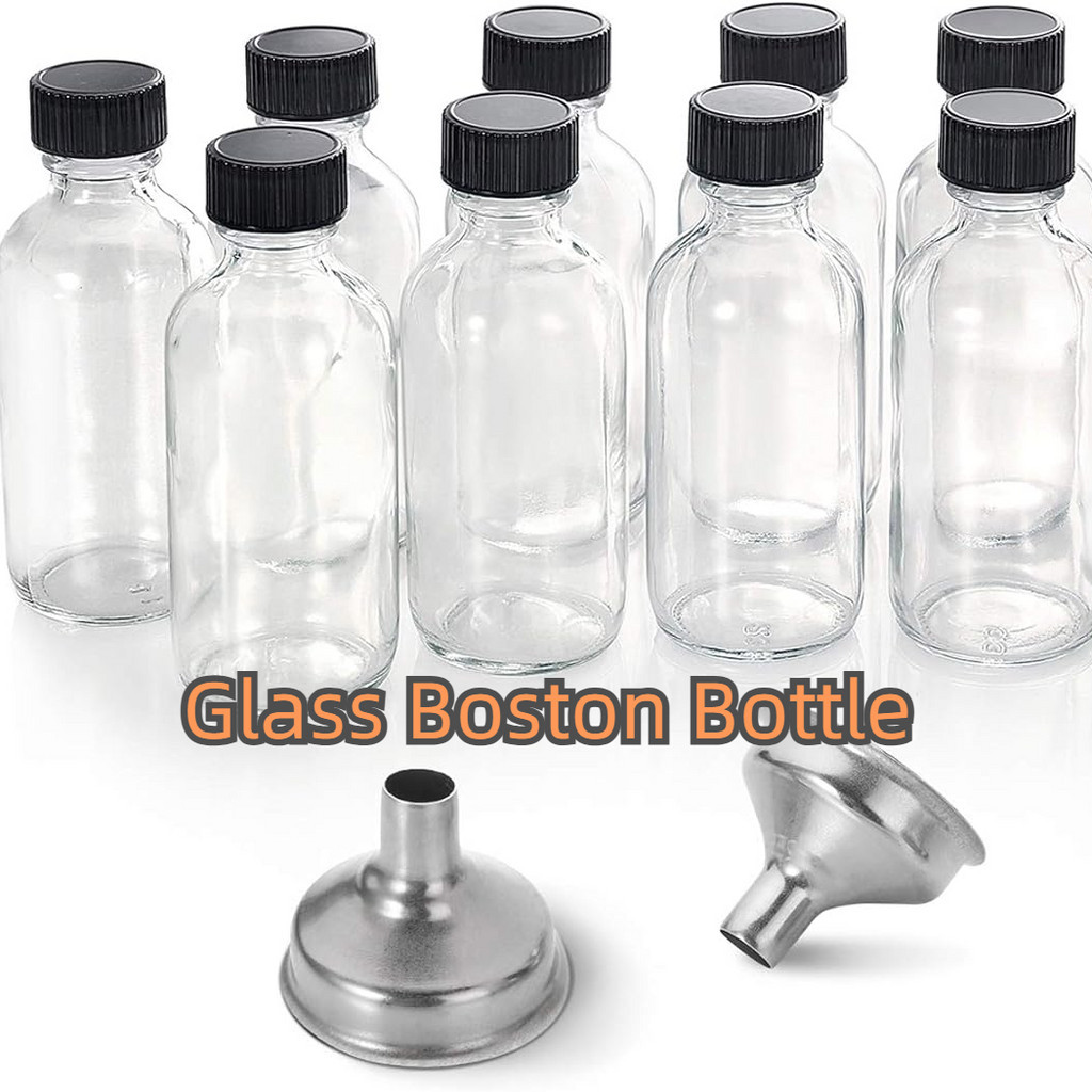 (RAYA 2024) 2 oz Small Clear Glass Bottles with Lids, 60ml Boston Sample Mini Travel Essential Bottles for Potion, Juice, Wellness, Ginger Shots, Whiskey, Liquids