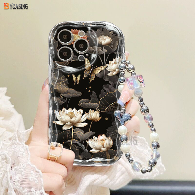 Fashion Case Compatible For iPhone 11 7Plus 13 14 12 15 Pro Max XR iPhone7 8 6 6s Plus X XS Max SE Luxury Lotus Flower Elegant Butterfly Crystal Bracelet Wavy Phone Cover BY