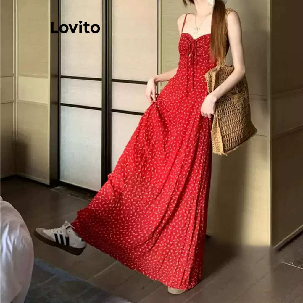 Lovito Glamorous Ditsy Floral Pleated Cut Out Tie Front Dress for Women L102AD305