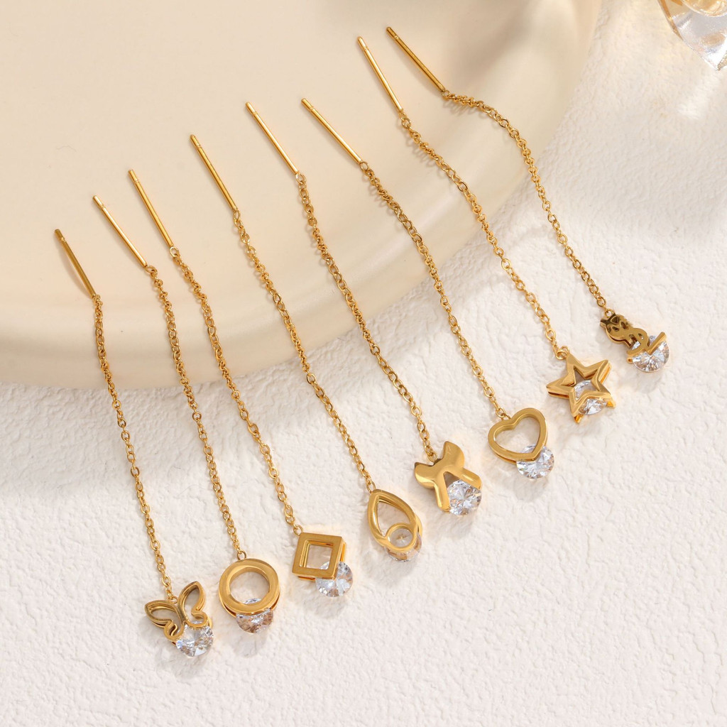 Non-Fading Female Four-Leaf Clover Tassel Titanium Steel Ear Wire Light Luxury Earrings Classy Long Ear Chain New Style Accessories