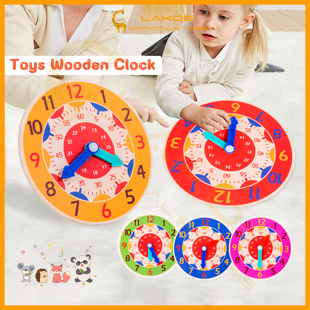 LAKOE Clock Model Toy Early Educational Learning Time Cognition Wooden Clock Toys Preschool Teaching Clock Model Toy