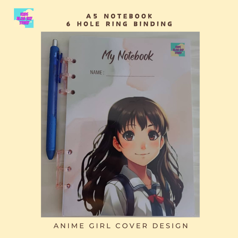 A5 Notebook 6 Holes Ring Binding 100pages 80gsm White Paper Anime Person Cover Line Page