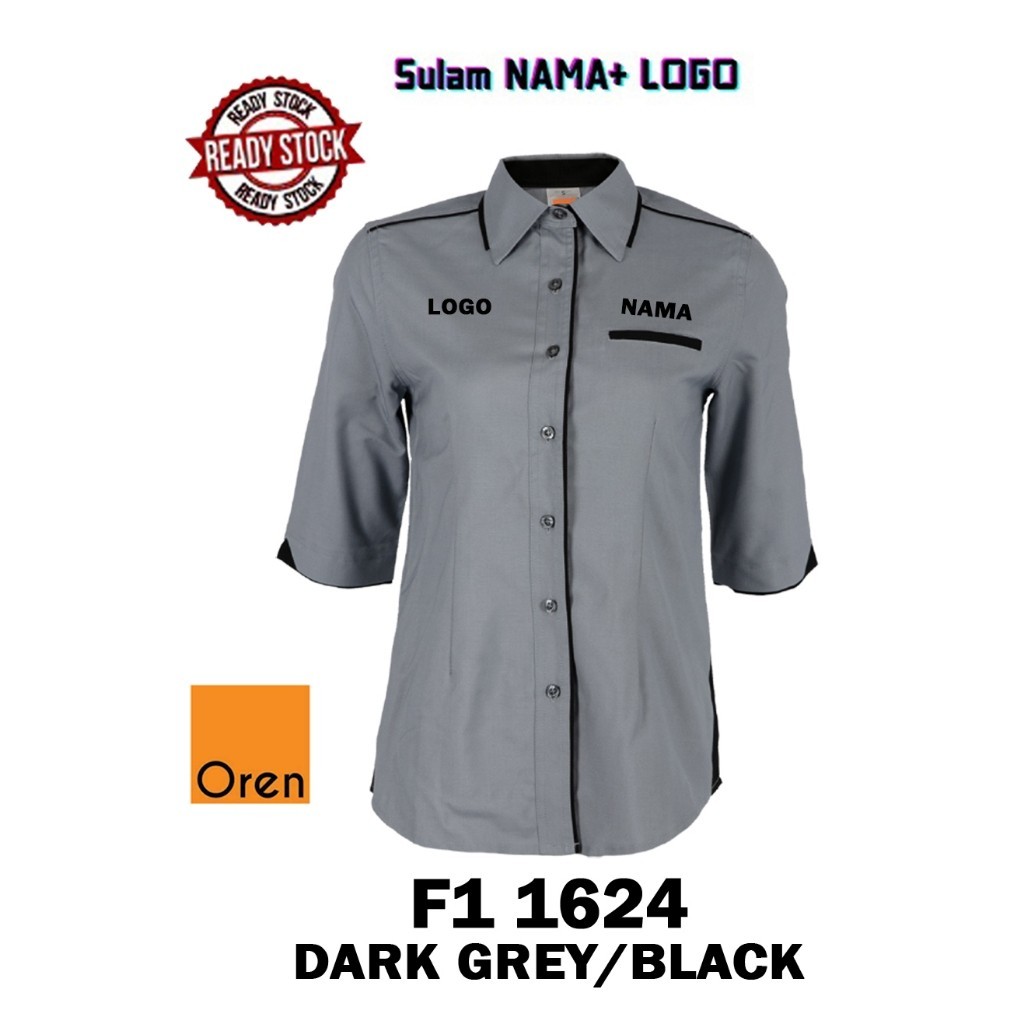 BAJU KORPORATE PEREMPUAN KELABU LENGAN TIGA SUKU F1 1724 JENAMA OREN SPORT