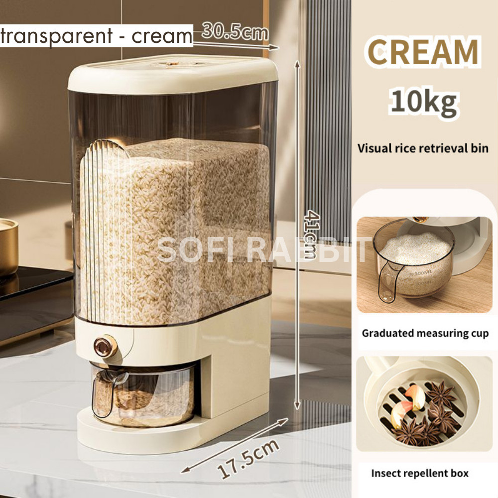 【Design Baru】 5KG/10KG Rice Dispenser Nano Bucket Insect Moisture Proof Food Storage Container FREE Rice Cup