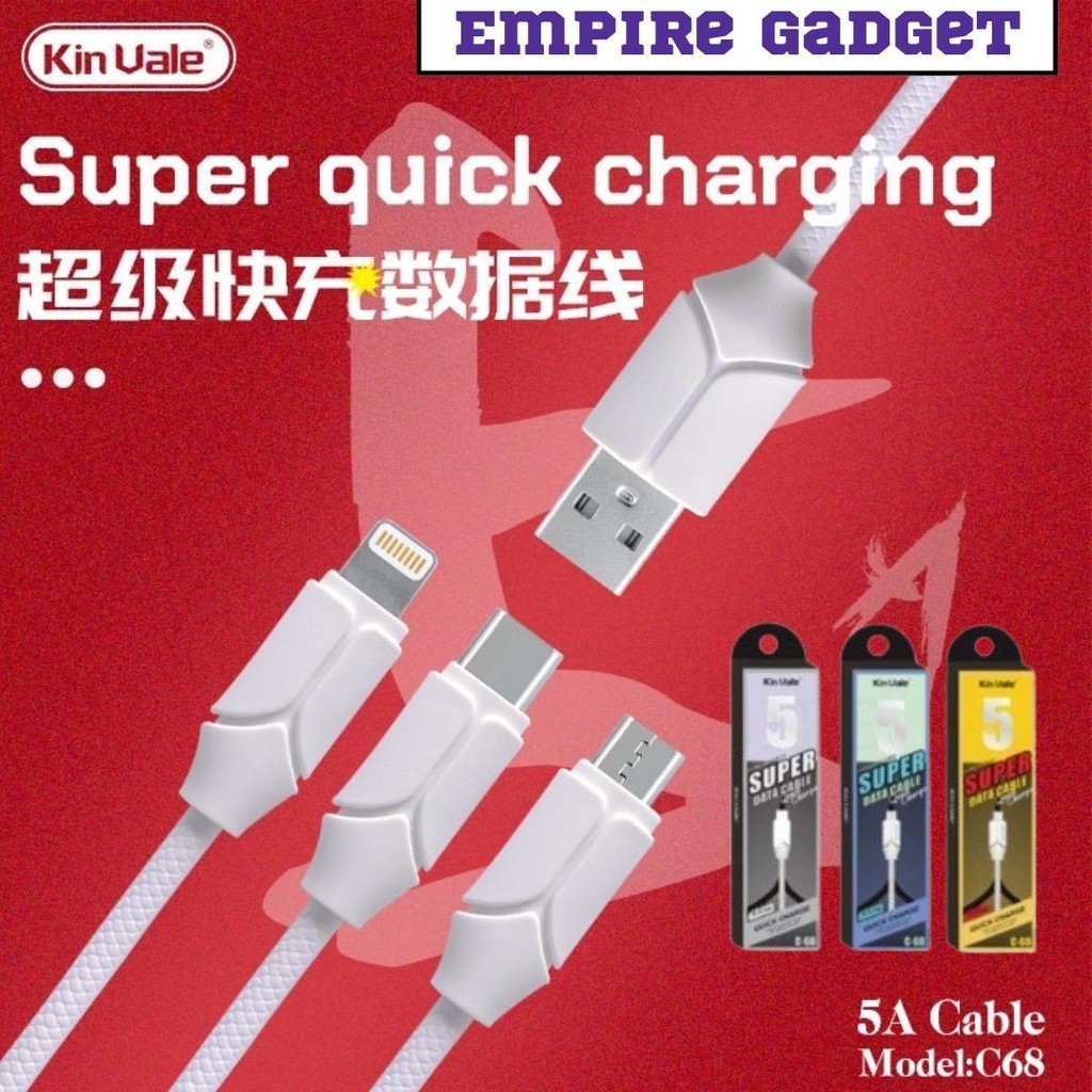 [Cable] Kin Vale 100% Original 5A Fast Charging Cable Micro Usb/Type-C Support IOS Andorid Mobile Phone