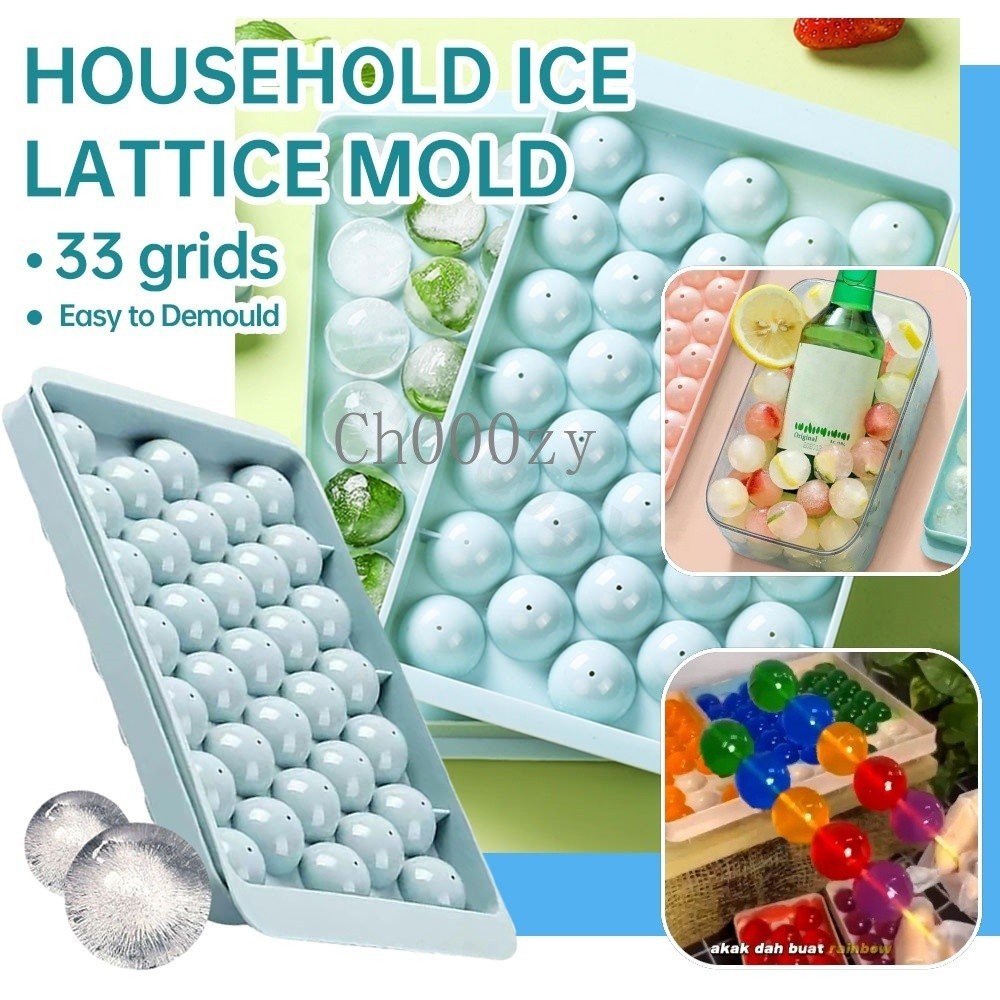 acuan jelly ball 33 Grid 3D Round Ice Cube Tray Ball Ice Tray Ice Cube Jelly Mold Maker Home DIY Cream Moulds Bekas Pembuat Ais Batu