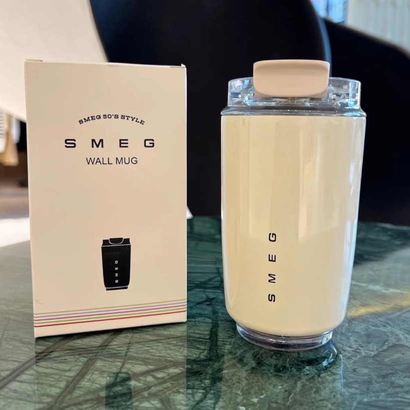 READY STOCK● 320ml SMEG Tumbler Milk White Portable Thermal Insulation Cold Coffee Direct Drinking Stainless Steel Accompanying Cup Vintage Thermos Coffee Mug Car Water Cup