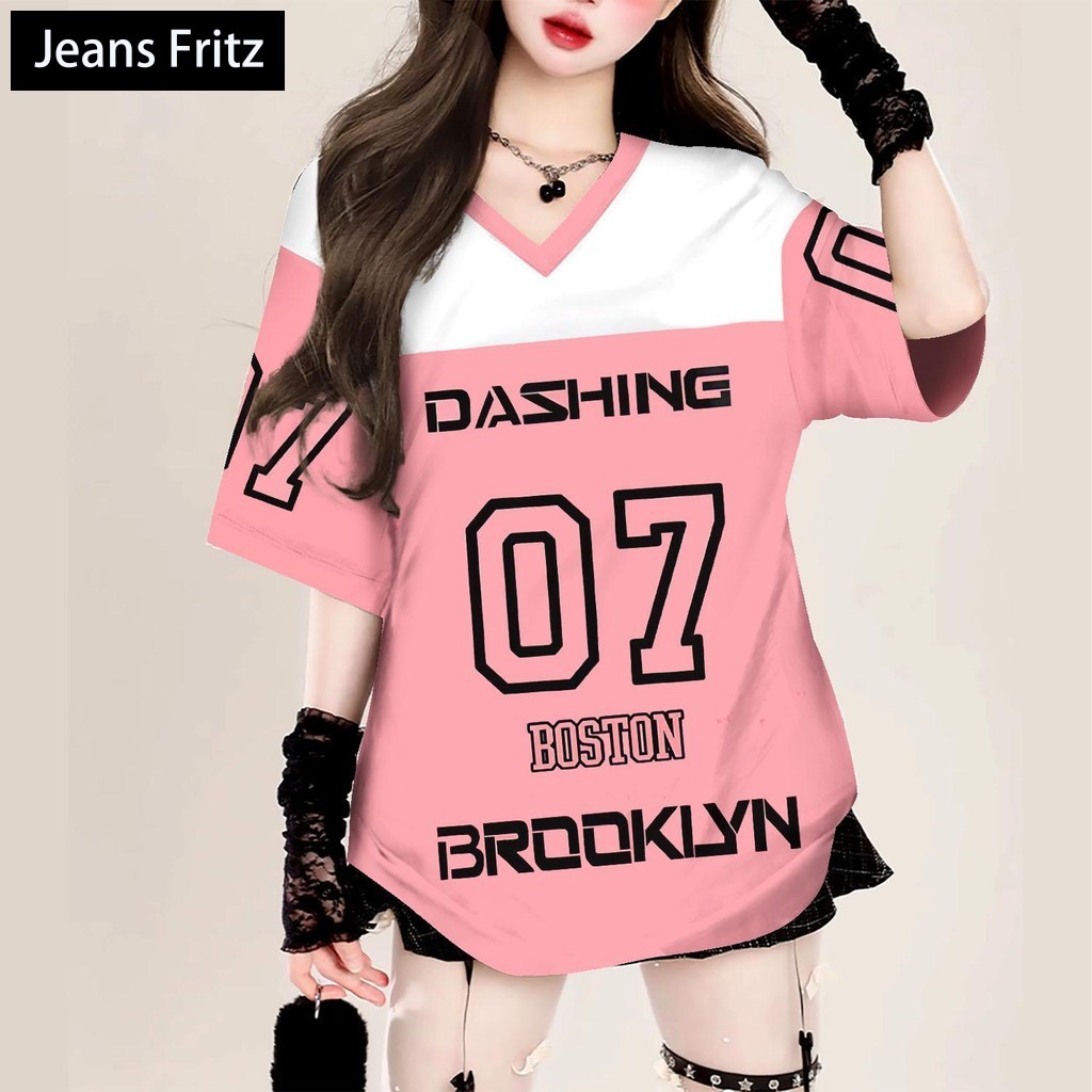 FREE CUSTOM 2025 Korean Style Sports Outdoor Football Shirt Women's Style Street Fashion Street Shirt Short Sleeve V-neck T-shirt Women's Beautiful Shirt