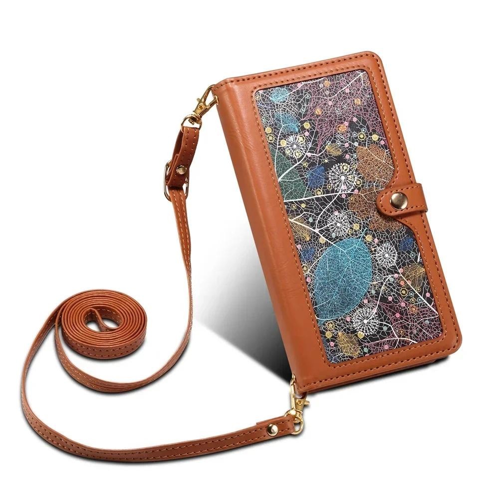 Leather Crossbody Wrist Strap Wallet with Card Holder Phone Case for Samsung Galaxy S23 S21 FE S24 S22 Ultra Plus M15 M14 A15 A14 Fall Prevention Shockproof Cover