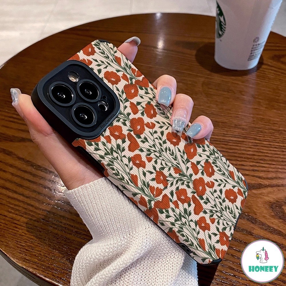 Vintage Red Flower Floral Leather Phone Case Compatible for iPhone 14 Pro Max 11 12 13 Pro Max XR X XS MAX 7 8 14 Plus Shockproof Soft TPU Back Cover