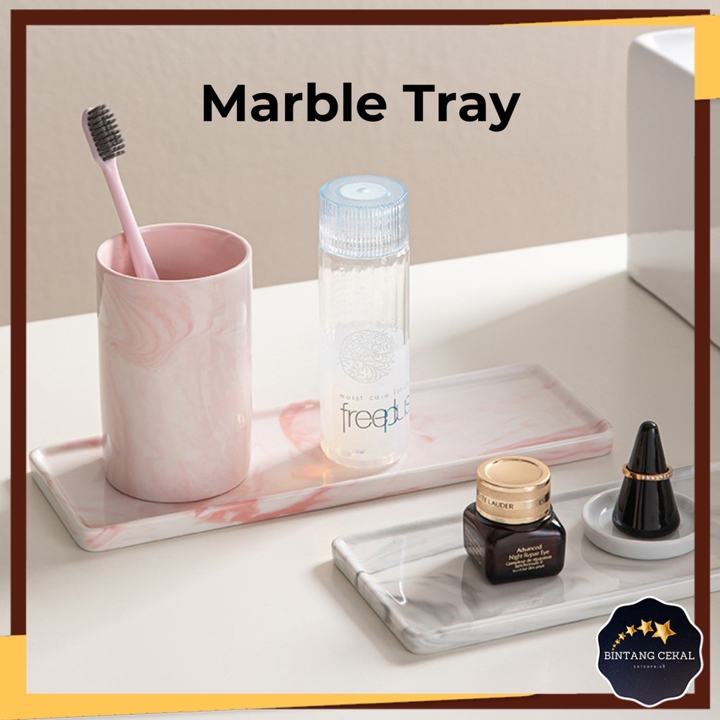 BC Ceramic Luxury Marble Tray Nordic Jewellery Perfume Skincare Bathroom Kitchen Deco Dressing Table Dulang Accessories