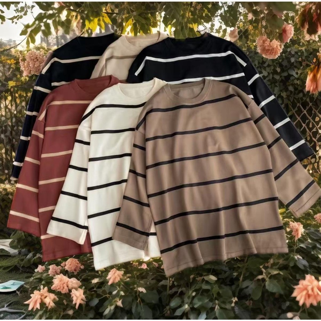 YAN@YAN STRIPED TOP LOSSE SHIRT KNITTED/LW024