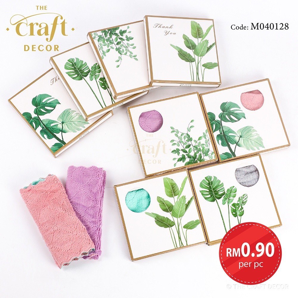 The Craft Decor 20pcs Tropical Leaves Design Handkerchief Door Gift | Tuala Sapu Tangan Gift Kahwin | Wedding Souvenir