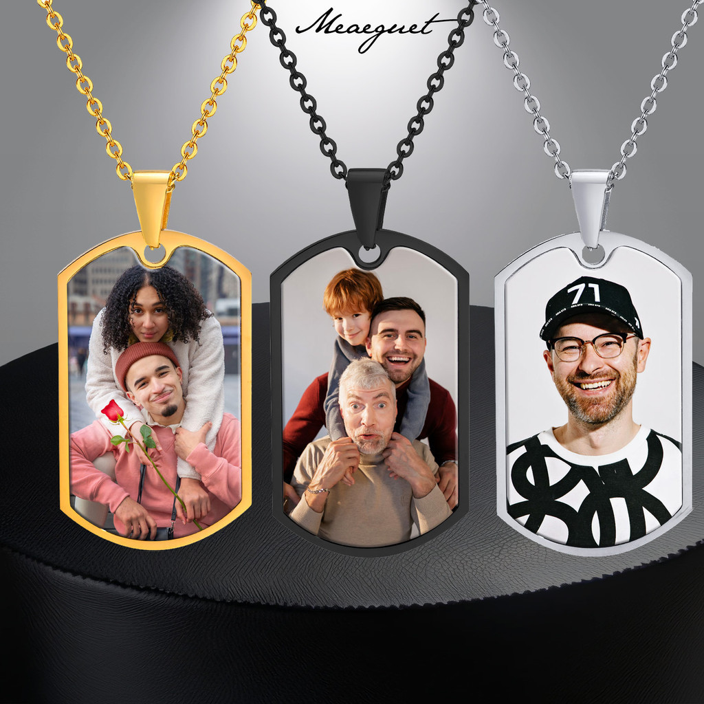 Meaeguet Personalized Picture Necklace Dog Tag Necklace Stainless Steel Colorful Picture Pendant Memory Jewelry Gifts for Men Women Couple