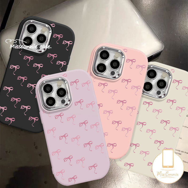 Sweet Pink Bowknot Candy Color Case for Redmi 14C 13X 13C 13 12 9 10 12C 10C 9T 9A 9C 10A Note 14 13 10s 11 9s 9 10 12 11s Pro Max Poco C65 X6 M6 Pro X3NFC Plating Metal Soft Cover