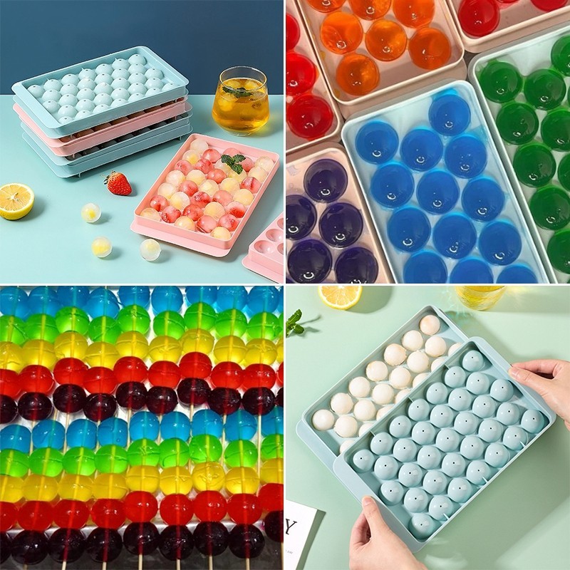 Plastik Jelly Ball 33 Grids Round Ice Cube Tray Ball Party Cooking Use Freezer Acuan Ais Kiub Bulat 球型冰格造冰盒