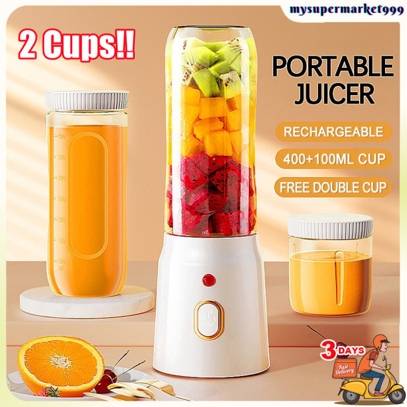 10 Blade Portable Juicer Mini Blender Kering Fruit Extractors with 2 Cups Household Kitchen USB Rechargeable Ice Crusher