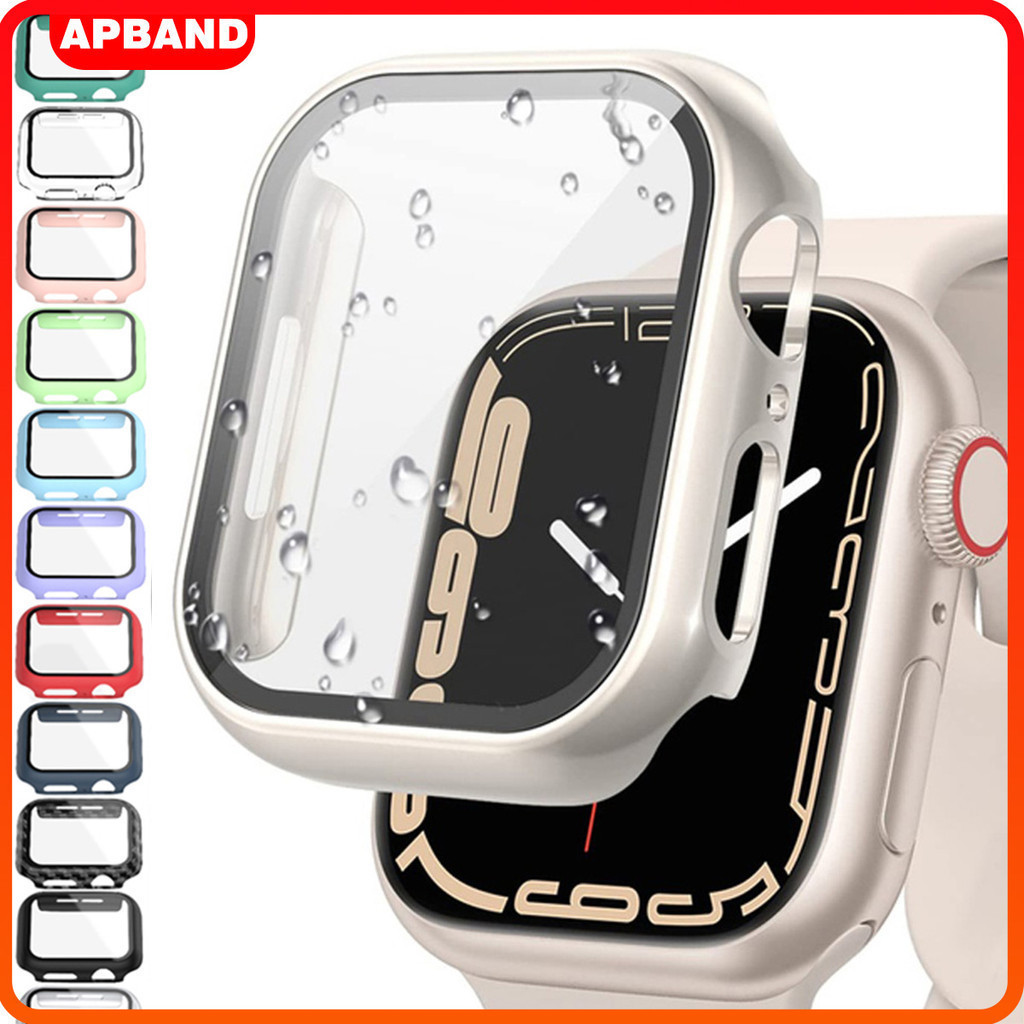 Tempered Glass with PC Cover Case for Apple Watch Ultra 2 49mm IWatch40mm 41mm 44mm 45mm 46mm Series 10 4 5 6 7 8 9 SE