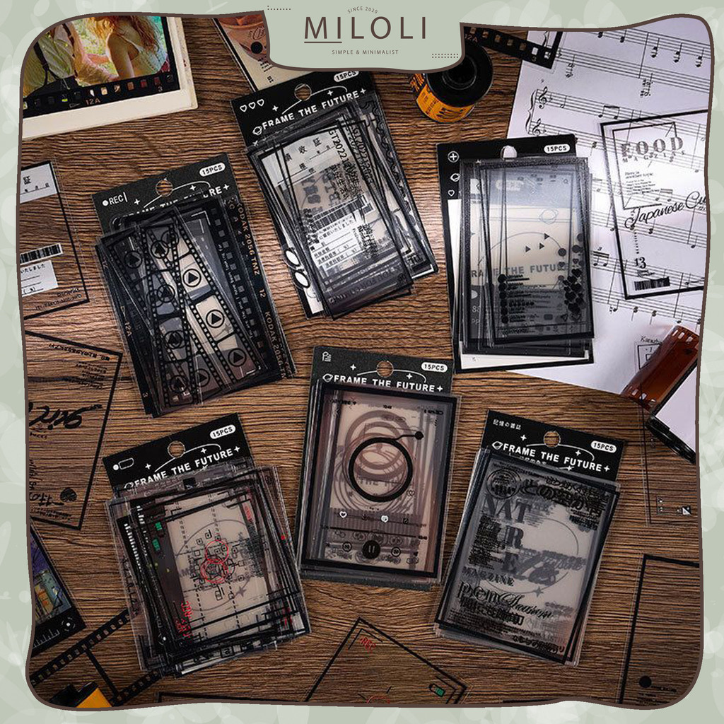 [MILOLI] 15pcs RETRO FRAME THE FUTURE PET Sticker Decor DIY Scrapbook Decorative Sticker Diary Planner - B0455