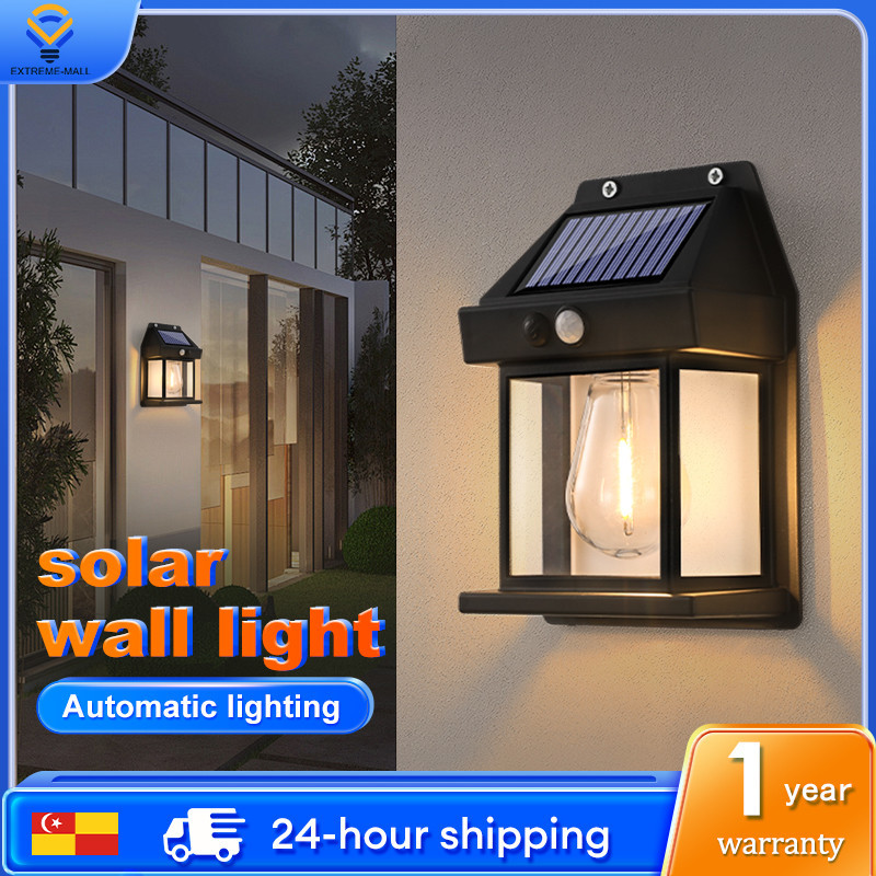 Solar Wall Light Outdoor Lighting Motion Sensor Automatic Night Light Lampu Solar Waterproof IP67 Dinding Down Light
