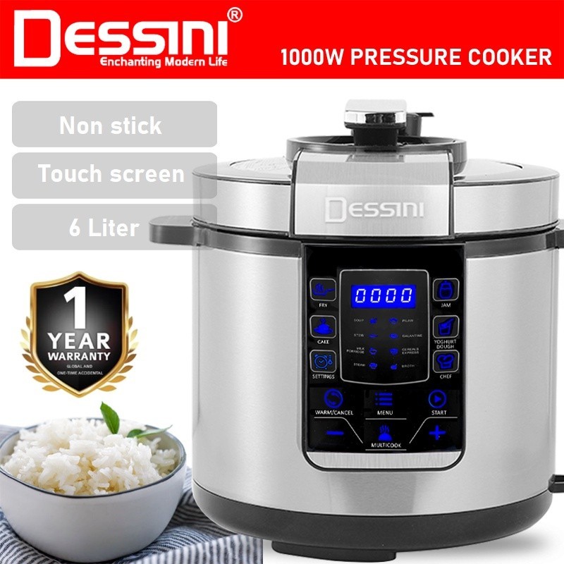 DESSINI Pressure Cooker 6 Liter 14 IN 1 Electric Digital  Non-stick Stainless Steel Inner Pot Rice Cooker Steamer (6L)