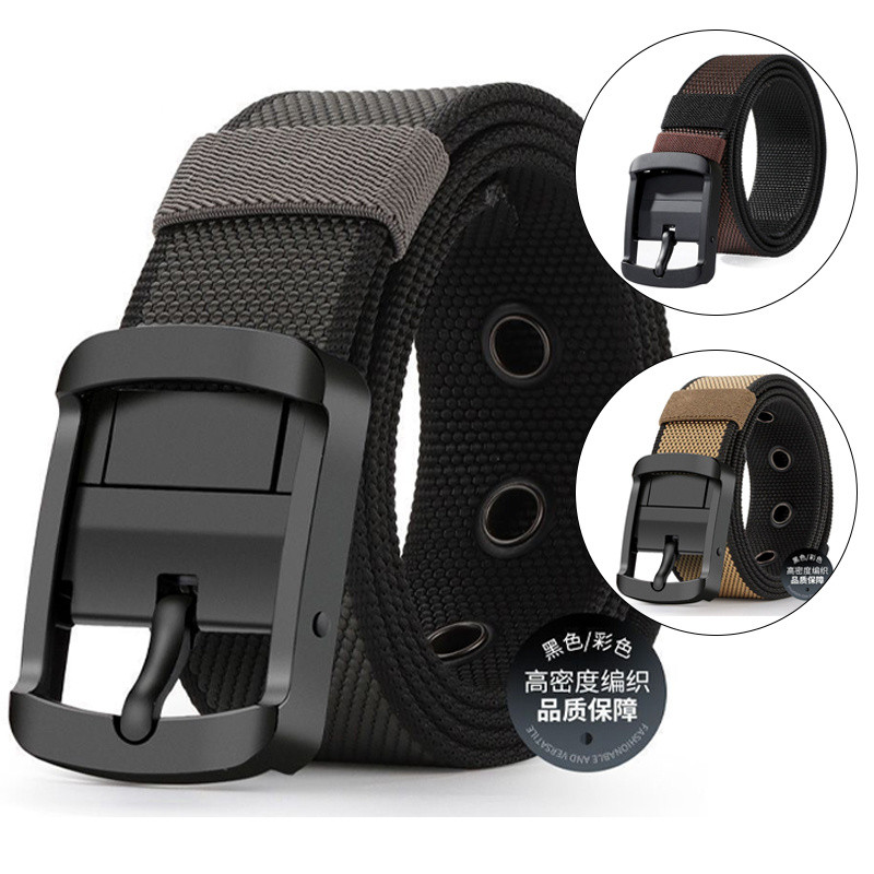 Reversible Thickened Belt for Men, Casual Stainless Steel Rotating Buckle, Nylon Weave Tactical Extra-Long Belt