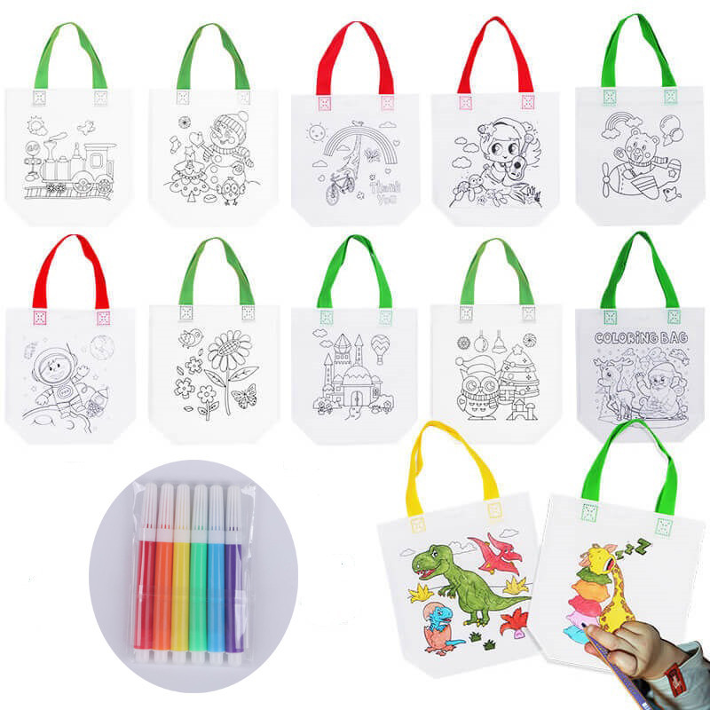 Kids DIY Painting Graffiti Double Single Sided Creative Drawing Eco Bag Birthday Party Gift Goodies Door Gift for kids