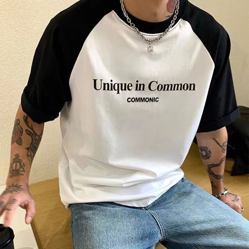 American Retro Contrasting Color Short Sleeved T-shirt Men and Women New Loose Raglan Short sleeved T-shirt